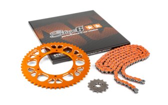 Kit chaîne 14x53 - 420 Stage6 alu CNC Orange Aprilia SX 50