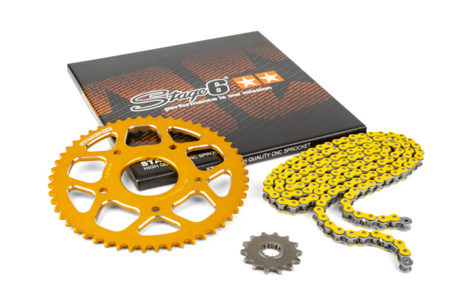 Chain Kit 13x53 - 420 Stage6 aluminium CNC yellow Peugeot / Rieju