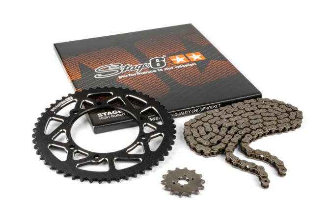 Chain Kit 13x53 - 420 Stage6 aluminium CNC black Derbi Senda X-treme
