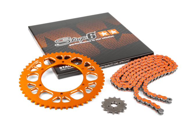 Kit catena 13x53 - 420 Stage6 alu CNC arancione Aprilia SX 50