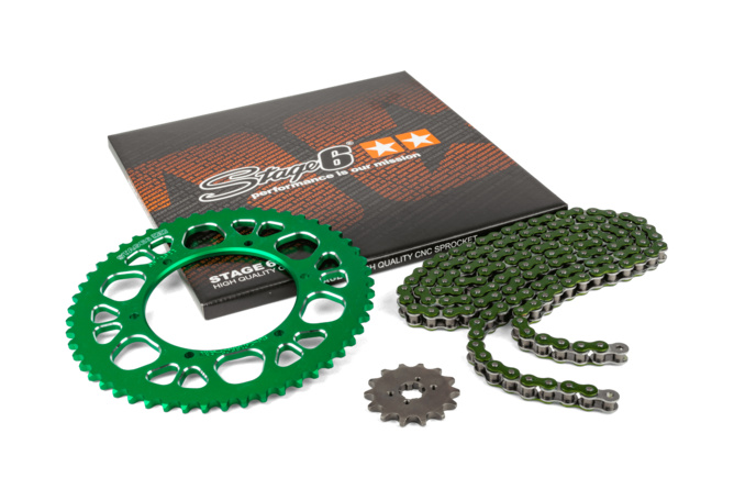 Chain Kit 14x53 - 420 Stage6 aluminium CNC green Aprilia SX 50