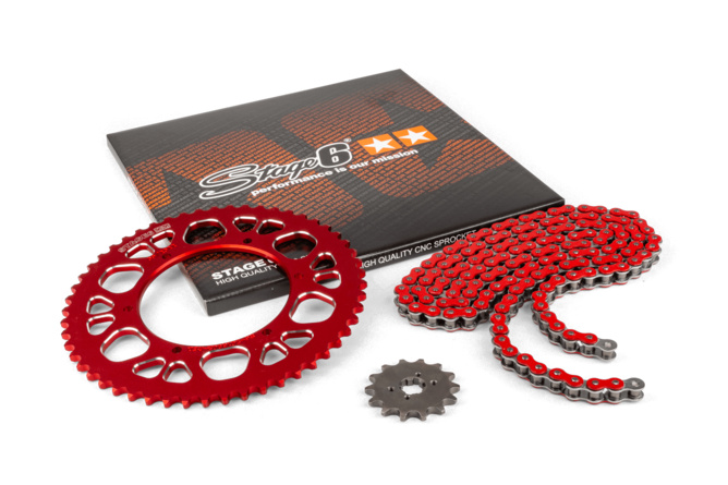 Kit catena 14x53 - 420 Stage6 alu CNC rosso Aprilia SX 50