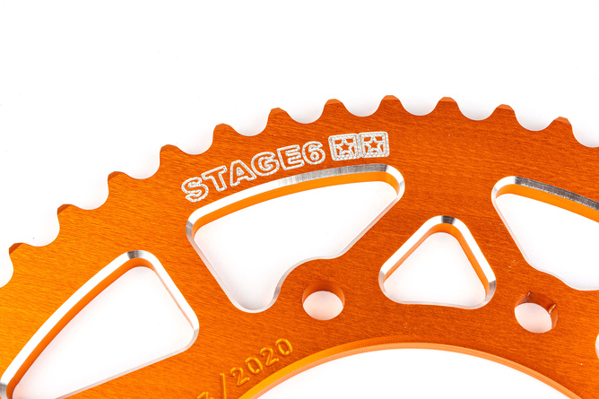 Kit chaîne 14x53 - 420 Stage6 alu CNC Orange Derbi DRD Pro