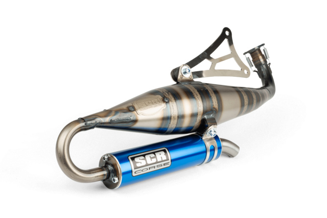 Auspuff SCR Corse Handmade 70 Minarelli liegend blau