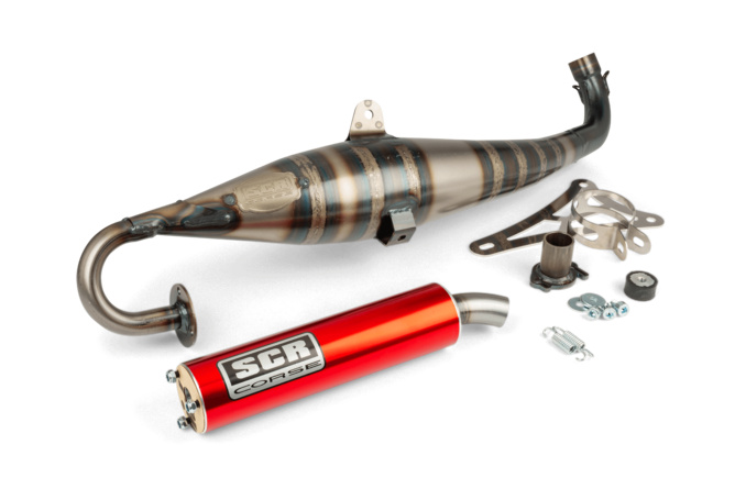 Auspuff SCR Corse Handmade 70 Minarelli liegend rot