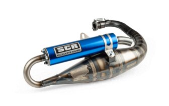 Auspuff SCR Corse Handmade 70 Minarelli stehend blau