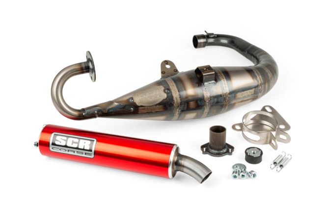 Auspuff SCR Corse Handmade 70 Minarelli stehend rot
