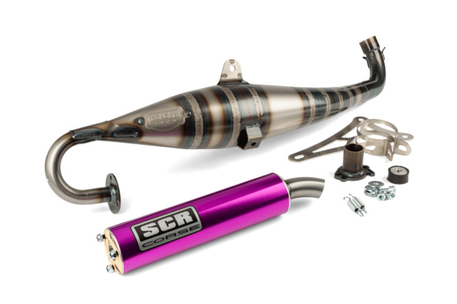 Auspuff SCR Corse Handmade 70 Minarelli liegend lila