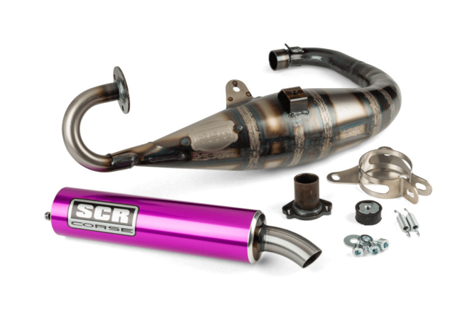 Auspuff SCR Corse Handmade 70 Minarelli stehend lila