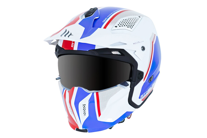 Casque trial MT streetfighter SV TWIN Blanc / bleu / rouge brillant
