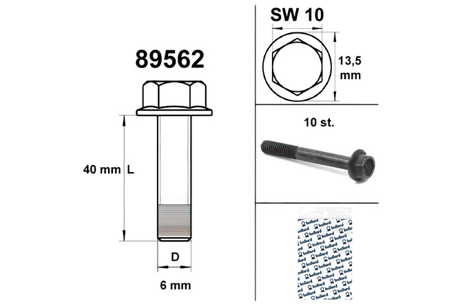 Engine Bolt wrench size 10 M6x40 black (x10)