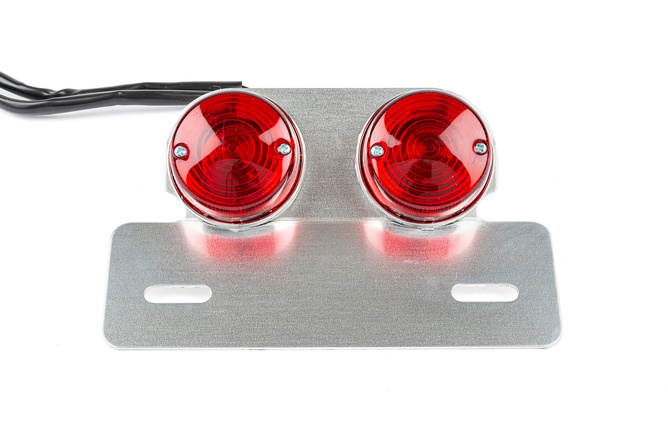 Tail Light round red w. silver license plate holder
