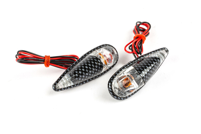 Blinker / Lampen zum Aufkleben Tropfenform Fender carbon / weiß / orange