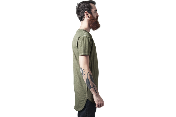 T-Shirt Long Back Shaped Spray Dye olive