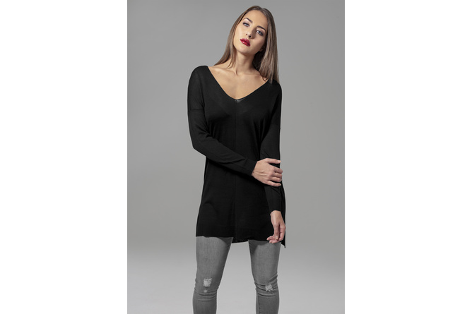 T-shirt manica lunga Fine Knit Oversize V-Neck donna nero