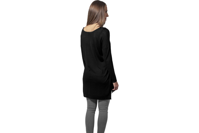 T-shirt manica lunga Fine Knit Oversize V-Neck donna nero