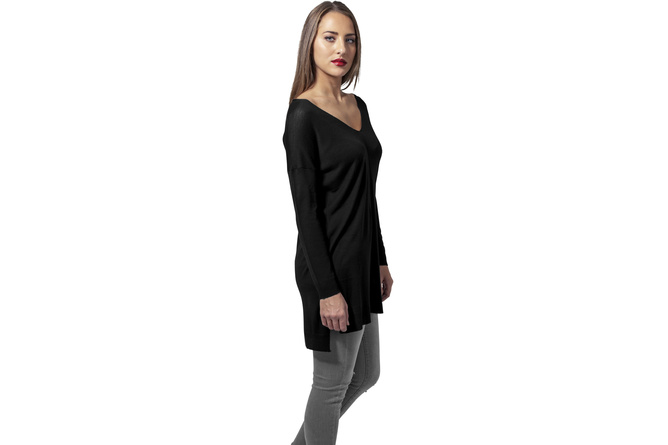 Langarmshirt Fine Knit Oversize V-Neck Damen schwarz