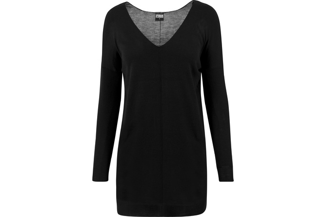 T-shirt manica lunga Fine Knit Oversize V-Neck donna nero