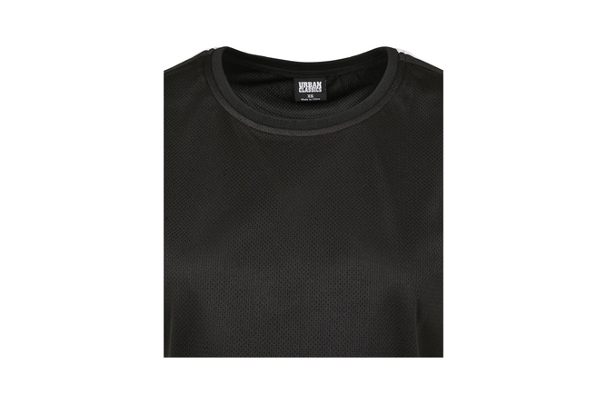 T-Shirt Short Extended Shoulder Stripes Mesh Ladies black
