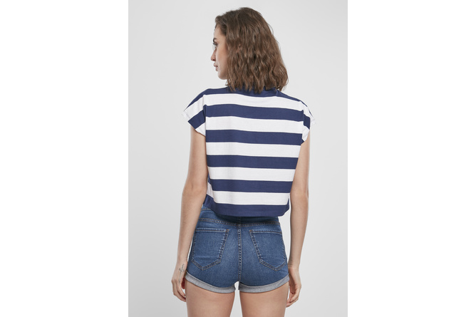 T-Shirt Stripe Short Ladies dark blue/white