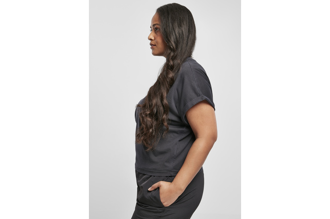 T-shirt Short Pigment Dye Cut On Sleeve donna nero