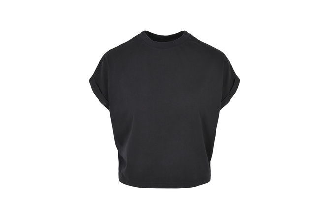 Camiseta de manga corta para mujer con corte en pigmento negro