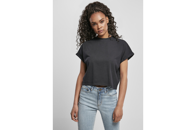 T-shirt Short Pigment Dye Cut On Sleeve femme noir
