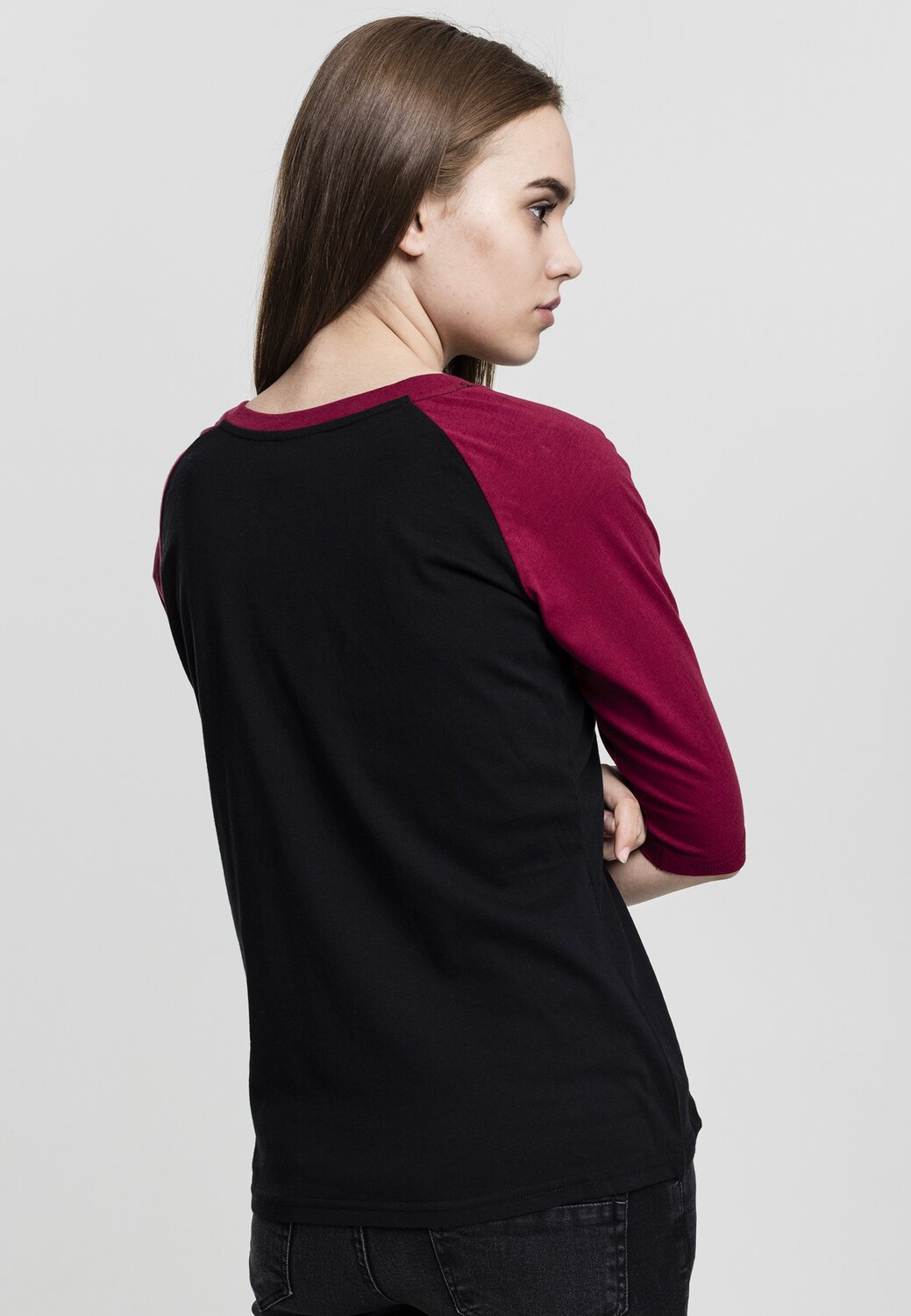 Raglan MAXISCOOT 3/4 | Contrast Ladies T-Shirt black/burgundy