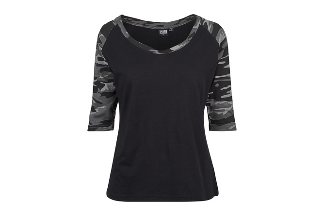 T-Shirt 3/4 Contrast Raglan Damen schwarz/dark camo