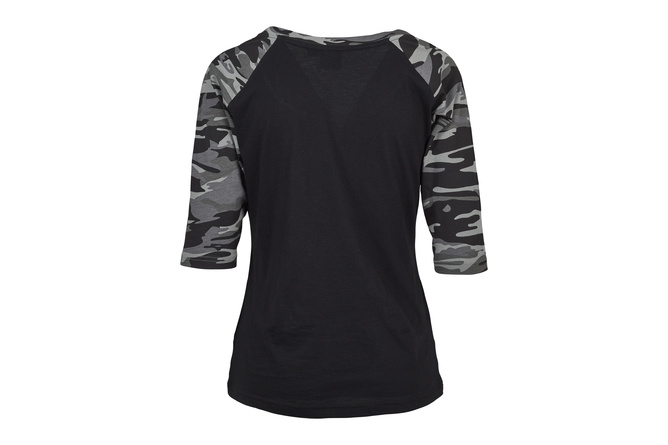 T-shirt 3/4 Contrast Raglan femme noir/gris camo