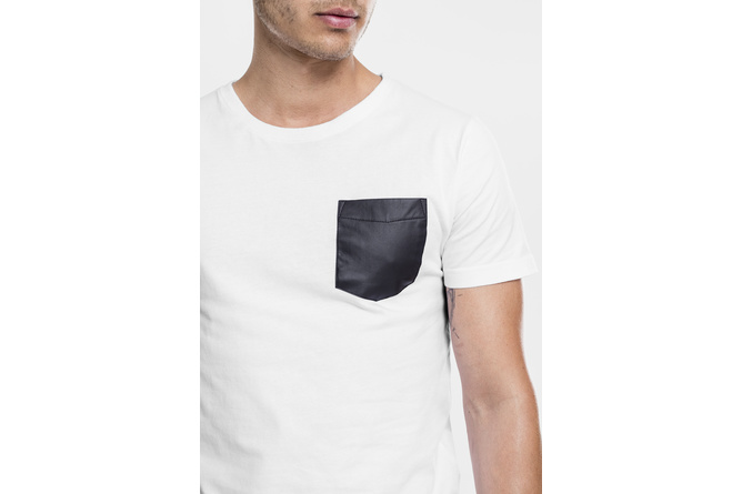 T-Shirt Leather Imitation Pocket weiß/schwarz
