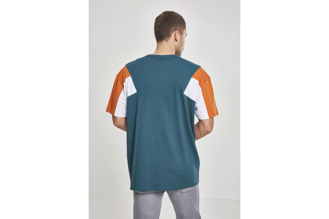 Camiseta 3 tonos azul jaspe/naranja óxido/blanco