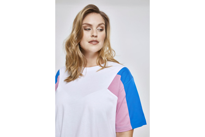 T-Shirt 3-Tone Short Oversize Damen weiß/blau/cool pink