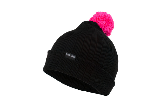 Sombrero con pompón Neon Contrast negro/rosa
