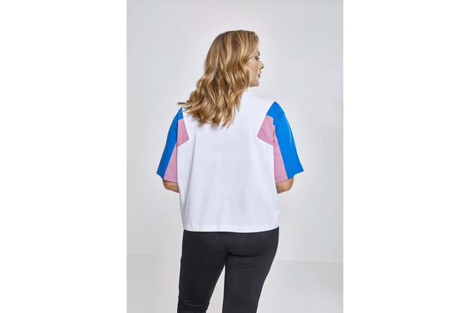 T-Shirt 3-Tone Short Oversize Ladies white/bright blue/cool pink