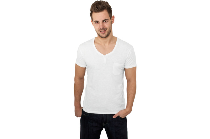 Camiseta Slub Y-Neck Henley blanca