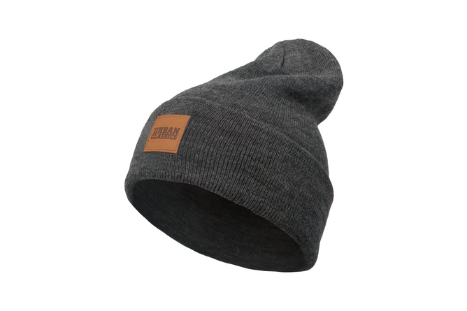 Long Beanie Leatherpatch charcoal