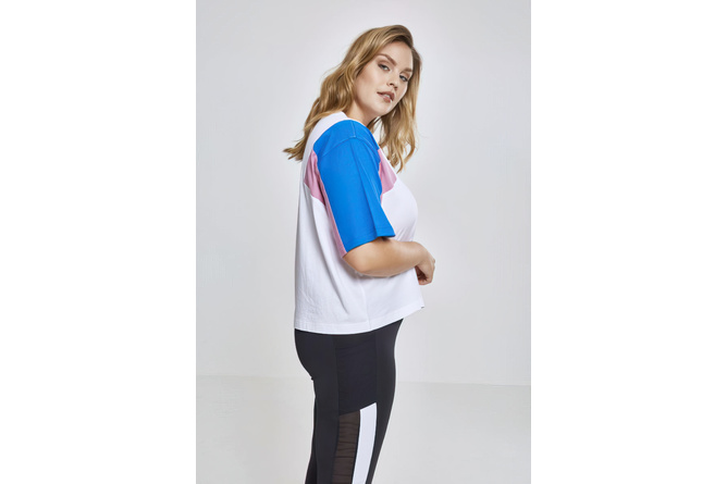 T-Shirt 3-Tone Short Oversize Ladies white/bright blue/cool pink
