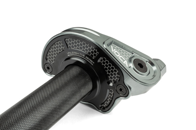 Kurzhub-Gasgriff Voca Bestia CNC 90&ordm; Alu Silber