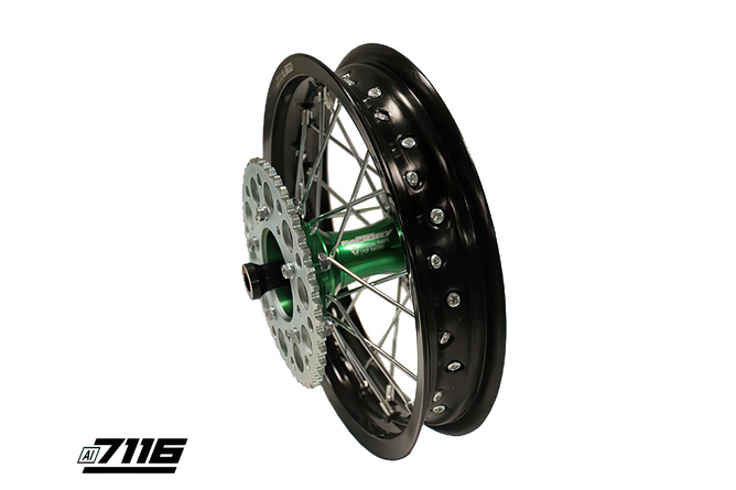 Roue Ar. alu 1.85x12" - moyeu CNC vert avec disque et couronne YCF Factory Pit Bike