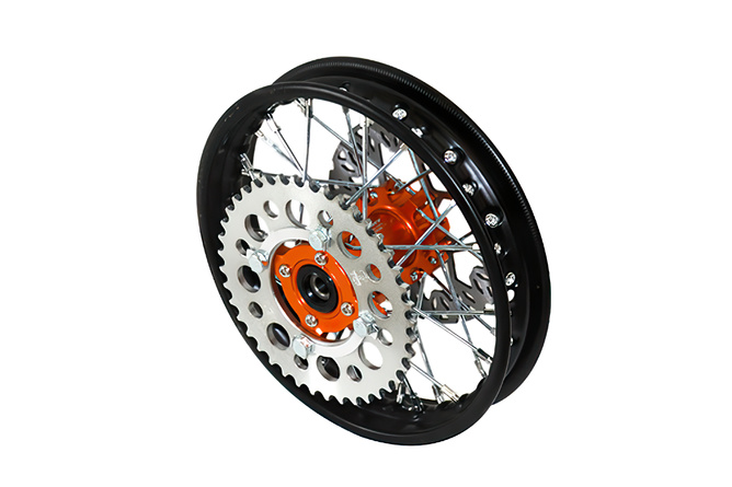 Roue arrière - moyeu CNC orange avec disque et couronne Pit Bike YCF50A