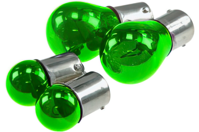 Indicator Bulb Set BA15S (2x12V / 10W + 2x12V / 21W) green 