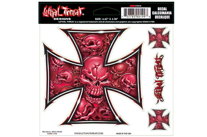 Autocollant Lethal Threat iron cross red skull (15x15cm)
