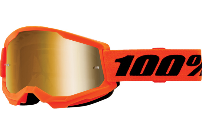 Gafas Cross Infantil 100% Strata 2 Naranja Flúor Lente Espejo Dorado