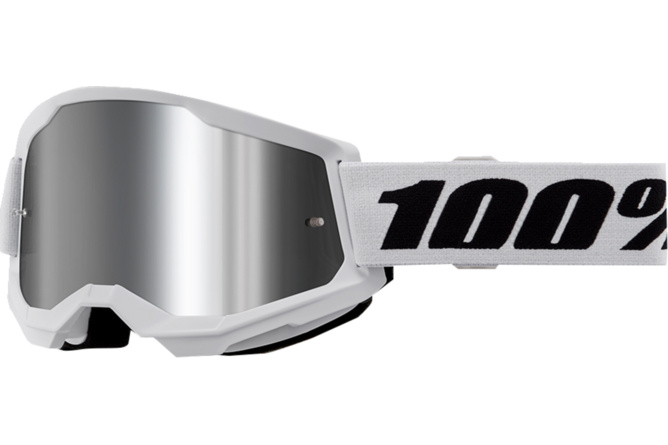 Gafas de Motocross Infantil 100% Strata 2 Blanco / Lente Espejo Plata