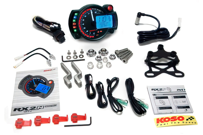 Tachometer KOSO Digital Cockpit RX2N PLUS 0-10000 rpm blau beleuchtet Display schwarz 