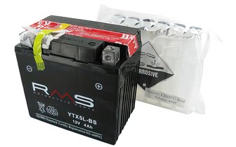 Batería RMS YTX5L-BS estándar de 4Ah sin mantenimiento (suministrada con paquete de ácido)