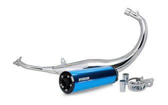 Exhaust 50/70cc chrome / blue aluminium silencer (CE) Minarelli AM6