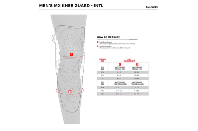 Size guide Knee guard
