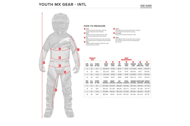 Size guide youth apparel